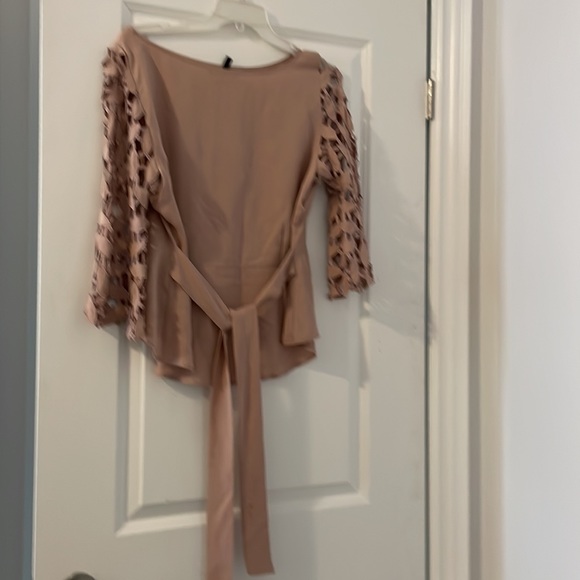 BCBG Silk Blush Blouse with unique sleeves and details. Size L - Picture 2 of 7
